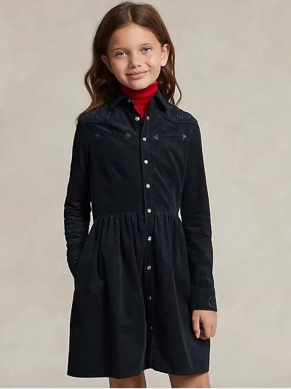 POLO Ralph Lauren Girl's Western-Inspired Corduroy Shirtdress Sz14